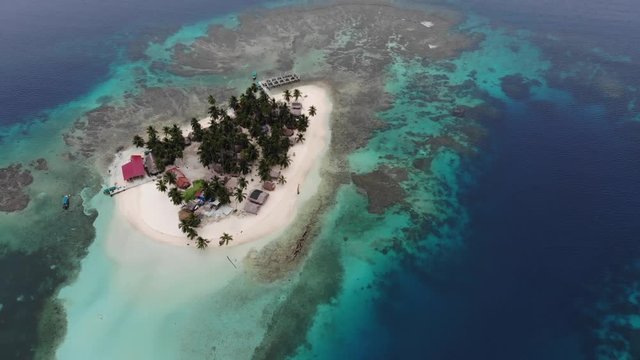 aerial drone view remote tropical island resort san blas islands guna yala panama
