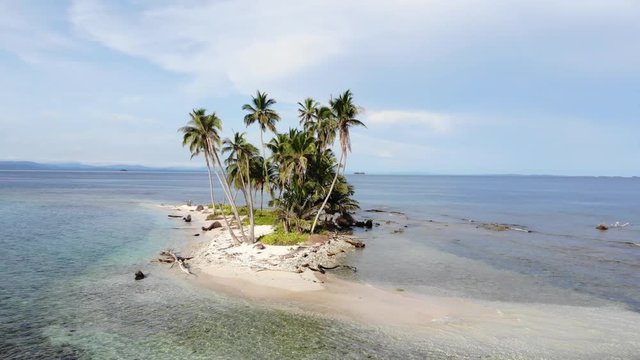 Isolated coral island aerial view in San Blas archipelago Guna Yala Panama