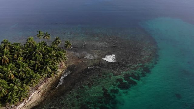 aerial view of remote uninhabited tropical island in San Blas archipelago Guna Yala Panama