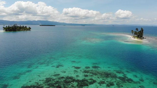 aerial view remote tropical ocean coral reef and islands in San Blas archipelago Guna Yala Panama