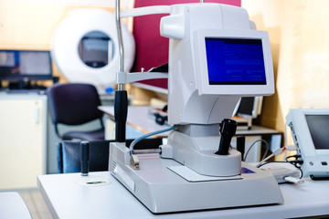 Special equipment for eye examination in the ophthalmology clinic