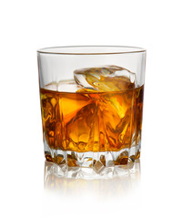 Glass of whiskey with ice - obrazy, fototapety, plakaty