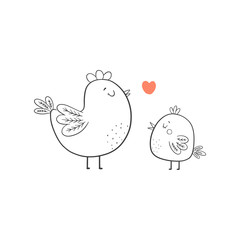 Cute cartoon chicken. Vector illustration.