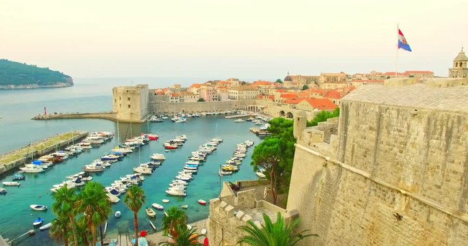 The harbor and Ploce Gate in old town Dubrovnik. Summer vacation destination.