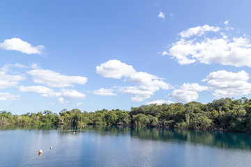Fototapeta na wymiar cenote blue bacalar (lagoon of the seven colors) Quintana Roo Mexico