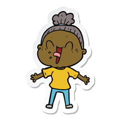 sticker of a cartoon happy old woman