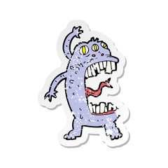 retro distressed sticker of a cartoon crazy monster