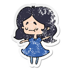 distressed sticker cartoon of a cute kawaii girl