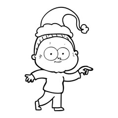 line drawing of a happy old woman wearing santa hat