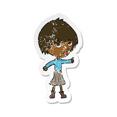 retro distressed sticker of a cartoon woman giving thumbs up symbol