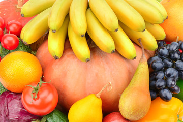 Collection fresh fruits and vegetables background.