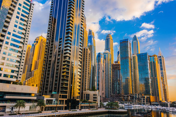 Modern residential architecture of Dubai Marina, UAE - obrazy, fototapety, plakaty