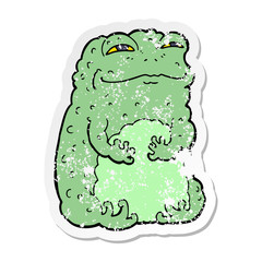 distressed sticker of a cartoon smug toad