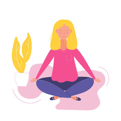 Women doing yoga and meditating visiting in a lotus pose illustration in vector