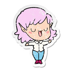 distressed sticker of a cartoon elf girl