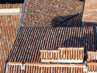 above view of old tile roofs in Bergamo town