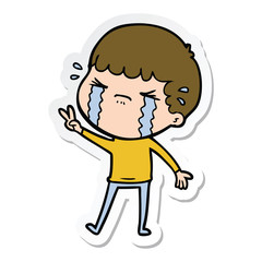 sticker of a cartoon man crying