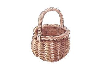  Wicker basket isolated on white background.