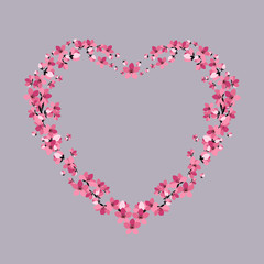 Vector illustration of a flower shaped heart. Flower decoration of sakura