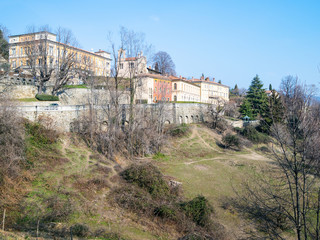 garden and streets in Upper Town of Bergamo