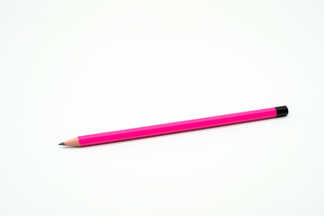 one pink wooden pencil isolated on white background
