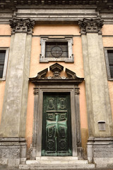 Fototapeta na wymiar Front door of Krizanke Church of Our Lady of Mercy renovated by Rossi 1715 from Order of Teutonic Knights of the Cross church Ljubljana Slovenia