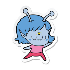 sticker of a cartoon alien girl