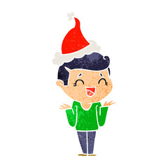 retro cartoon of a laughing confused man wearing santa hat