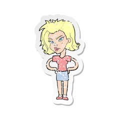 Fototapeta premium retro distressed sticker of a cartoon woman with hands on hips