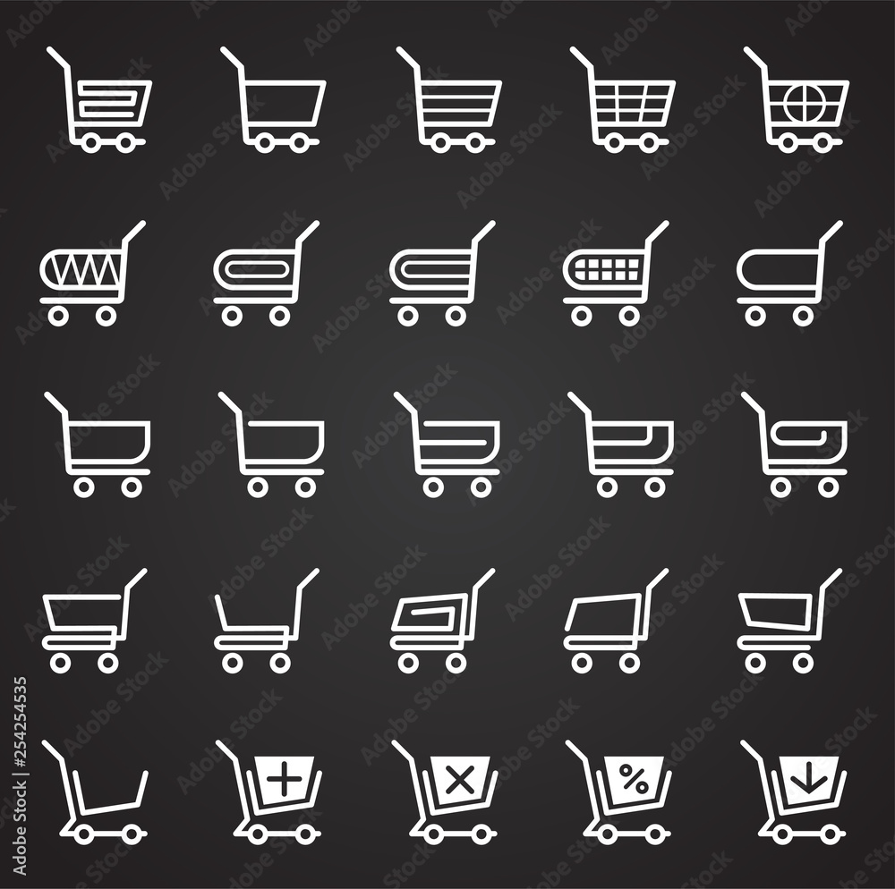 Poster shop cart icons set on black background for graphic and web design. simple vector sign. internet con