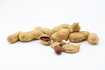 Group of peanuts isolated on white background