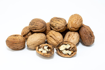 Group of walnuts isolated on white background