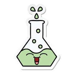 sticker of a cute cartoon science beaker