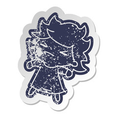 distressed old sticker of a cute kawaii girl
