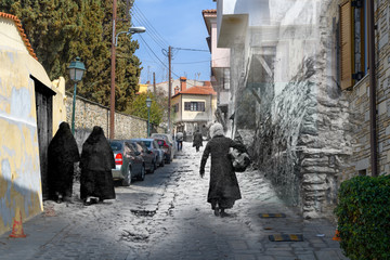 Combined old and new photos of Thessaloniki, Greece