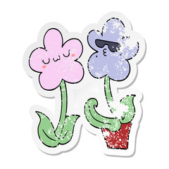 distressed sticker of a cute cartoon flower
