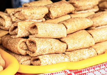 Appetizing fried pancakes on the Pancake Week