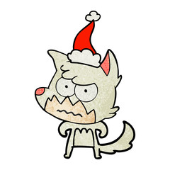 textured cartoon of a annoyed fox wearing santa hat