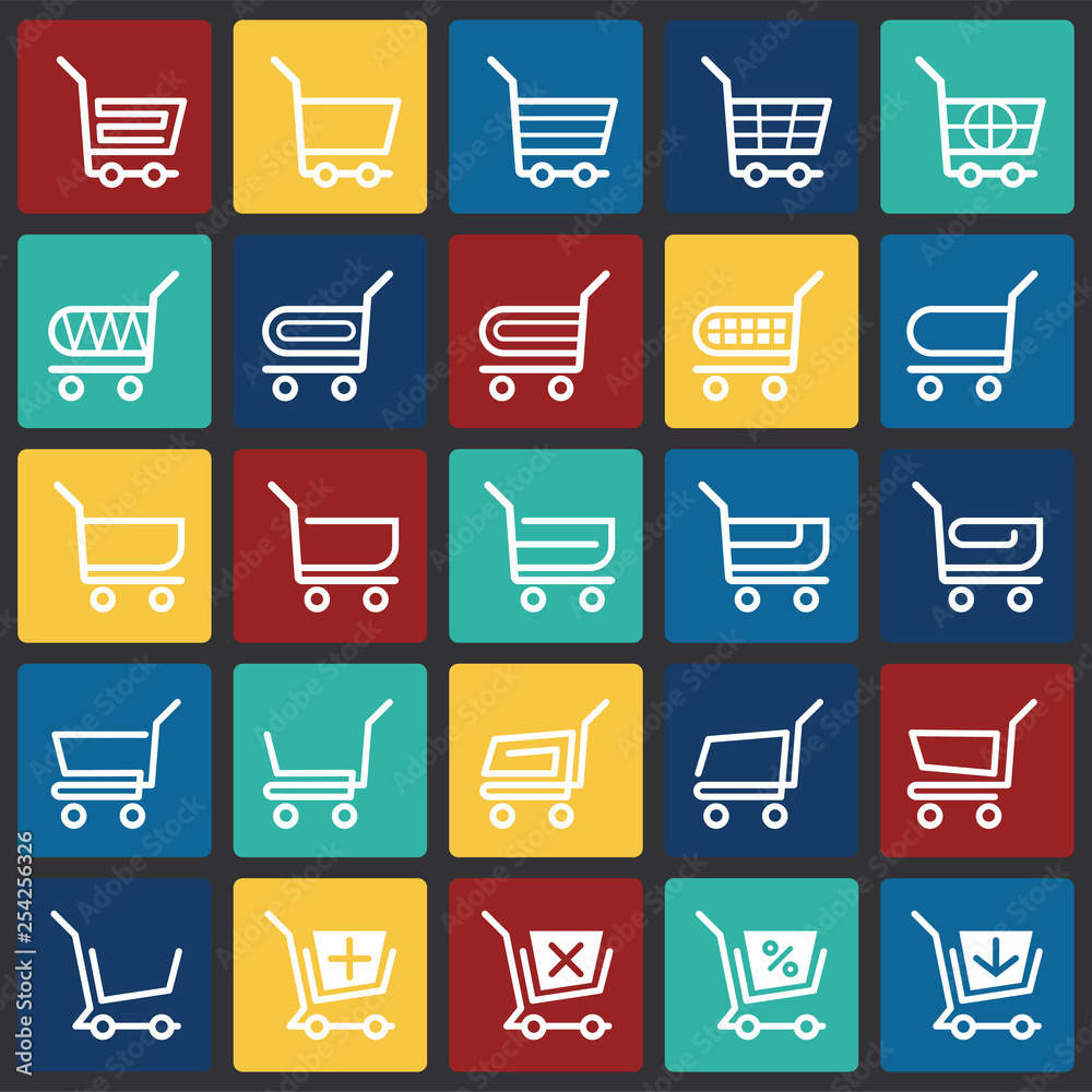 Poster shop cart icons set on color squares background for graphic and web design. simple vector sign. inte