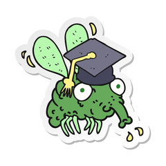 sticker of a cartoon fly graduate