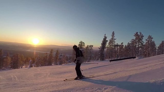 Video of a skier doing some tricks over the park elements of the south park in Levi, Finland.
