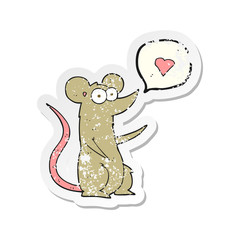 retro distressed sticker of a cartoon mouse in love