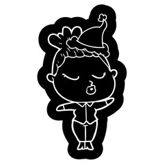 cartoon icon of a calm woman wearing santa hat
