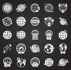 Globe related icons set on black background for graphic and web design. Simple vector sign. Internet concept symbol for website button or mobile app.