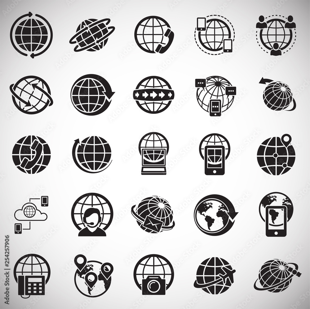 Poster globe related icons set on white background for graphic and web design. simple vector sign. internet