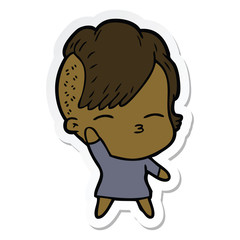 sticker of a cartoon squinting girl