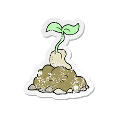 retro distressed sticker of a cartoon sprouting seed