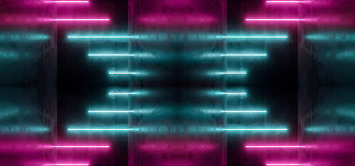 Sci Fi Neon Background Cyberpunk Futuristic Luminous  Psychedelic Cross Shaped Purple Pink Blue Ultraviolet Club Dance Stage Lights Grunge Concrete Dark 3D Rendering