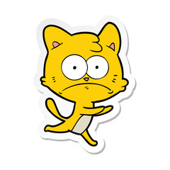sticker of a cartoon nervous cat