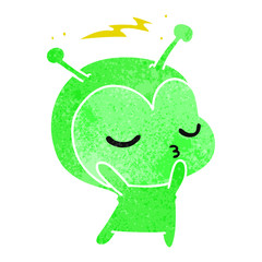 retro cartoon of a cute kawaii alien